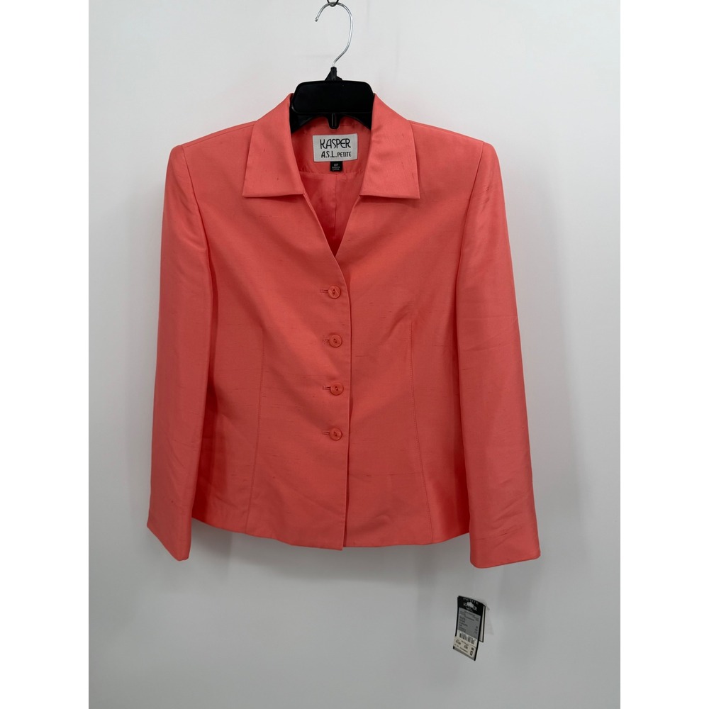 Kasper Blazer Women 8P Persimmon All Silk Dupioni Button Front Petite Jacket NWT